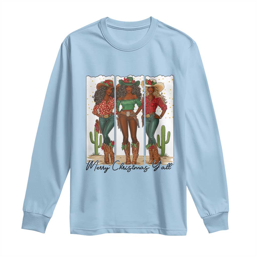 Merry Christmas Y'all Long Sleeve Shirt Funny Western Holiday Gift For Cowgirl TS12 Light Blue Print Your Wear