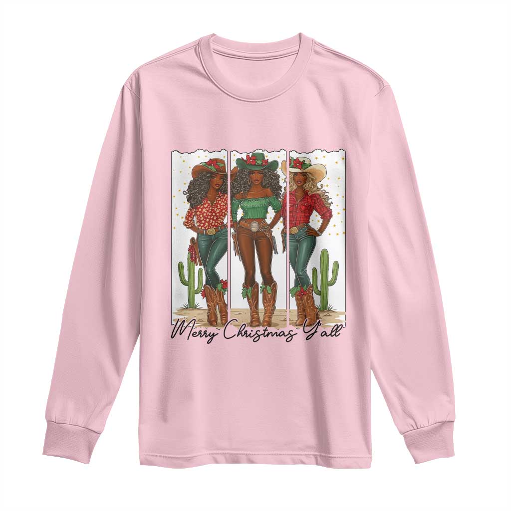 Merry Christmas Y'all Long Sleeve Shirt Funny Western Holiday Gift For Cowgirl TS12 Light Pink Print Your Wear