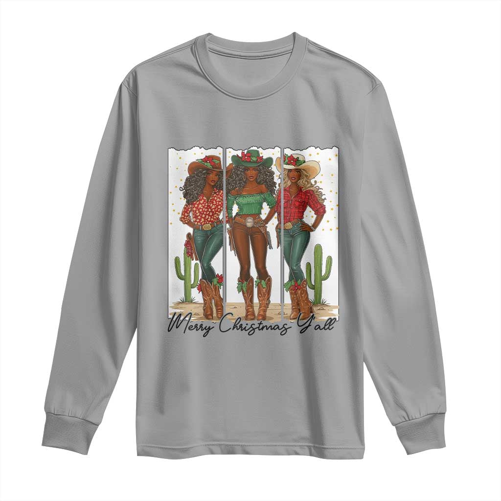 Merry Christmas Y'all Long Sleeve Shirt Funny Western Holiday Gift For Cowgirl TS12 Sport Gray Print Your Wear