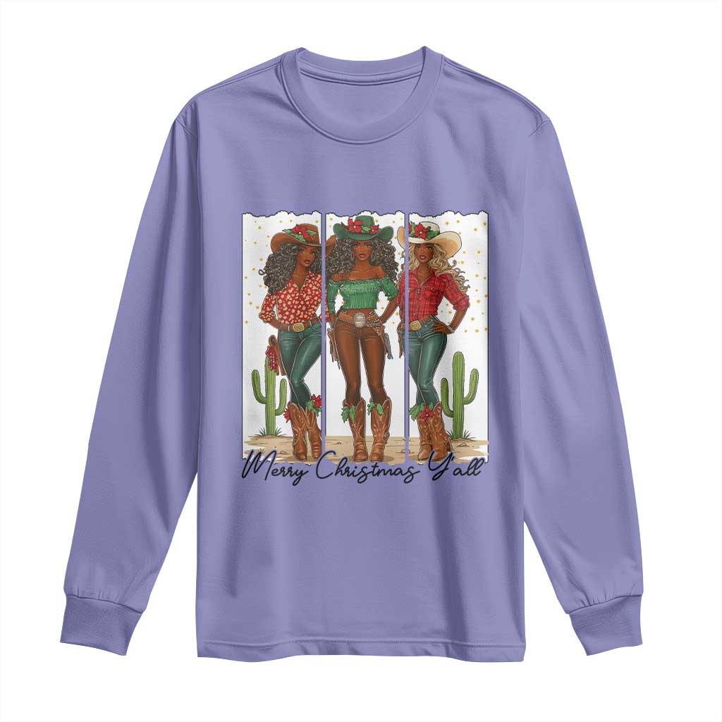 Merry Christmas Y'all Long Sleeve Shirt Funny Western Holiday Gift For Cowgirl TS12 Violet Print Your Wear