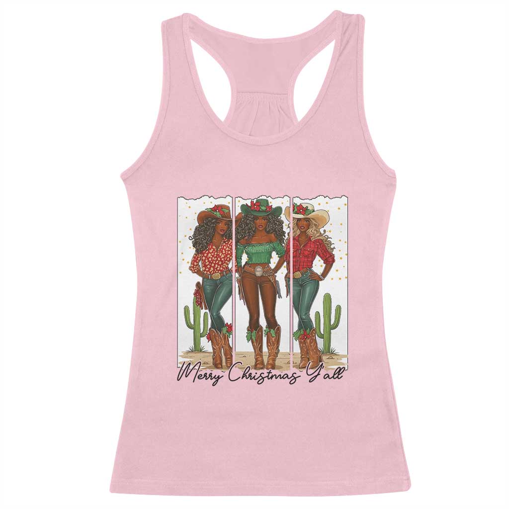 Merry Christmas Y'all Racerback Tank Top Funny Western Holiday Gift For Cowgirl TS12 Light Pink Print Your Wear