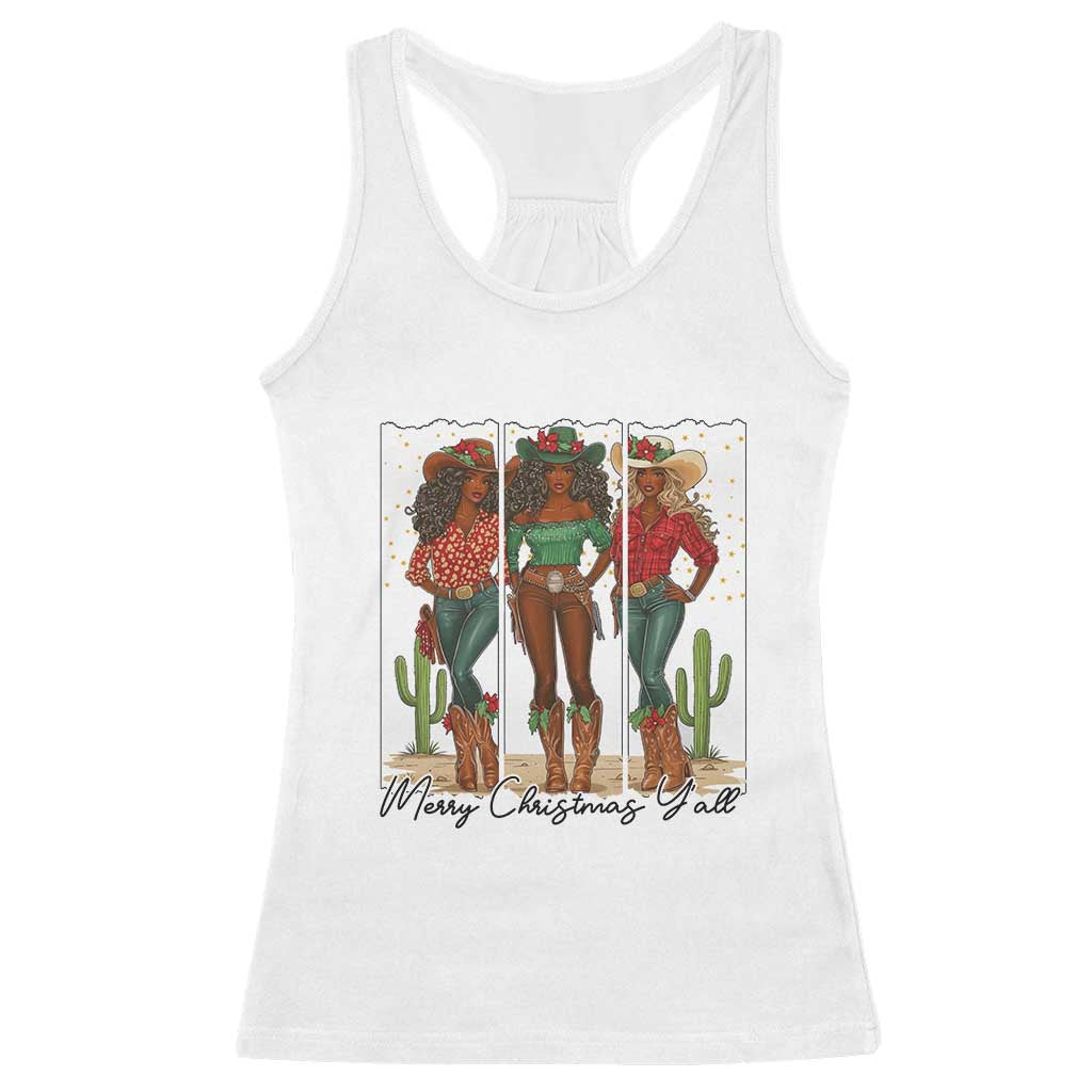 Merry Christmas Y'all Racerback Tank Top Funny Western Holiday Gift For Cowgirl TS12 White Print Your Wear