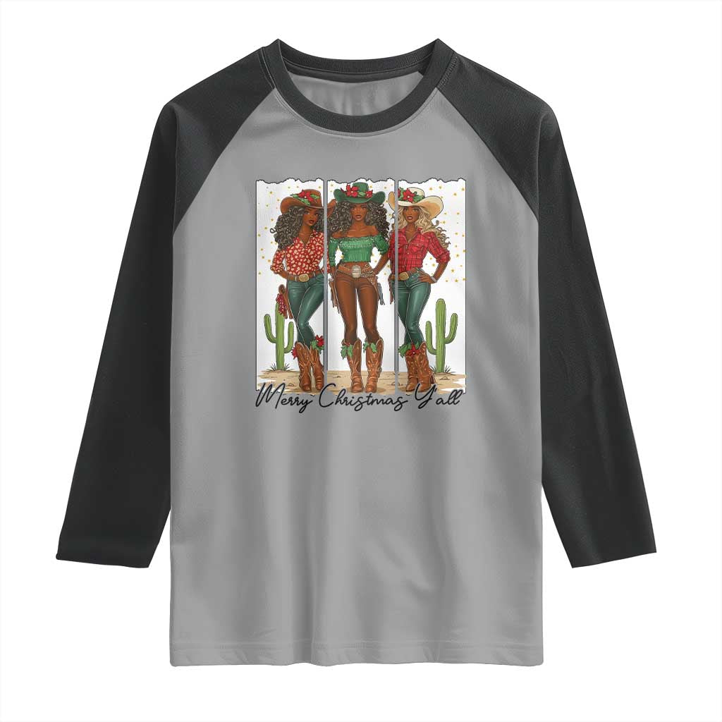 Merry Christmas Y'all Raglan Shirt Funny Western Holiday Gift For Cowgirl TS12 Sport Gray Black Print Your Wear