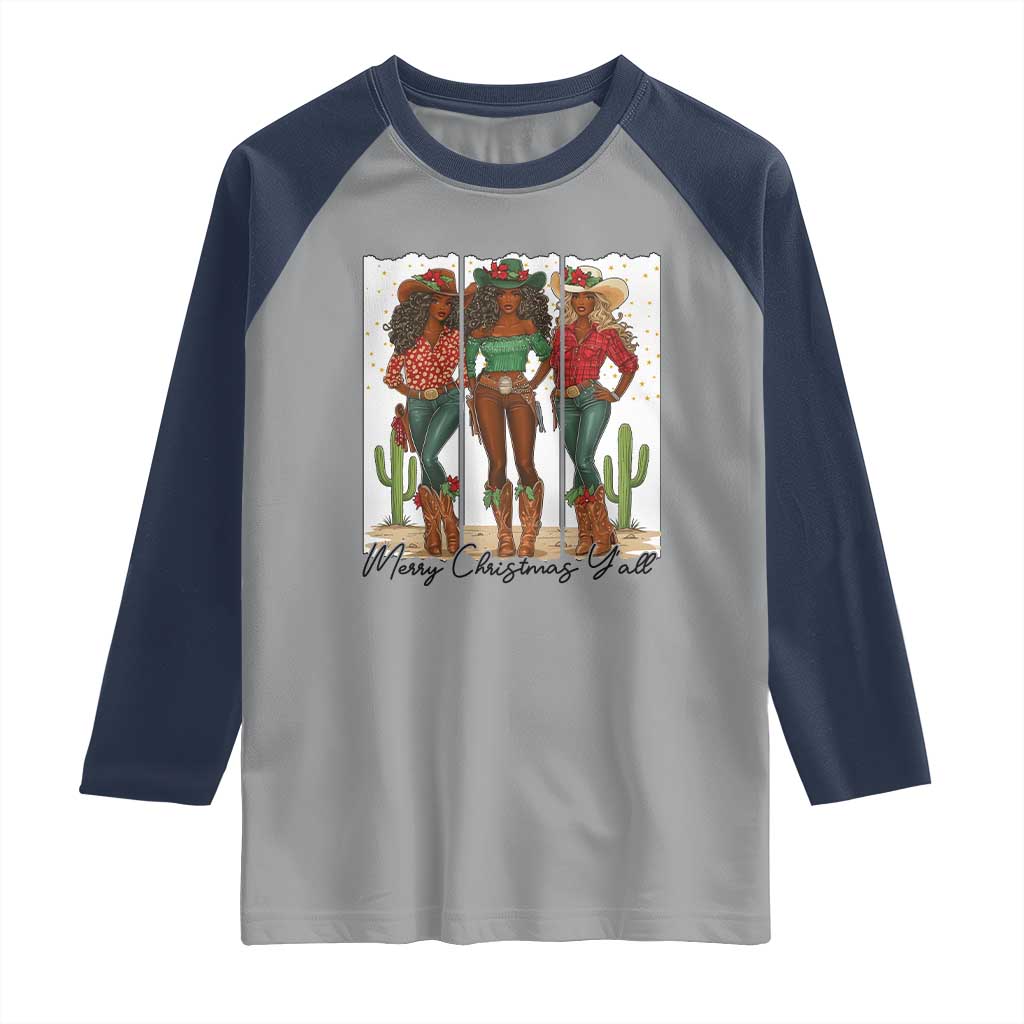 Merry Christmas Y'all Raglan Shirt Funny Western Holiday Gift For Cowgirl TS12 Sport Gray Navy Print Your Wear