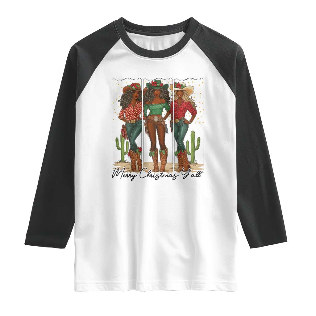 Merry Christmas Y'all Raglan Shirt Funny Western Holiday Gift For Cowgirl TS12 White Black Print Your Wear