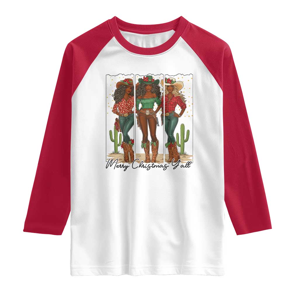 Merry Christmas Y'all Raglan Shirt Funny Western Holiday Gift For Cowgirl TS12 White Red Print Your Wear