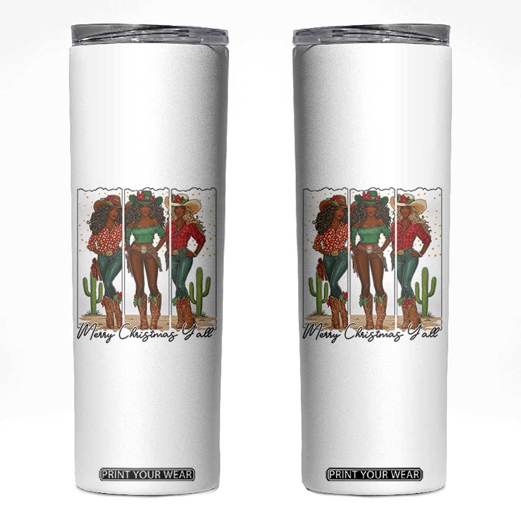 Merry Christmas Y'all Skinny Tumbler Funny Western Holiday Gift For Cowgirl TS12 White Print Your Wear