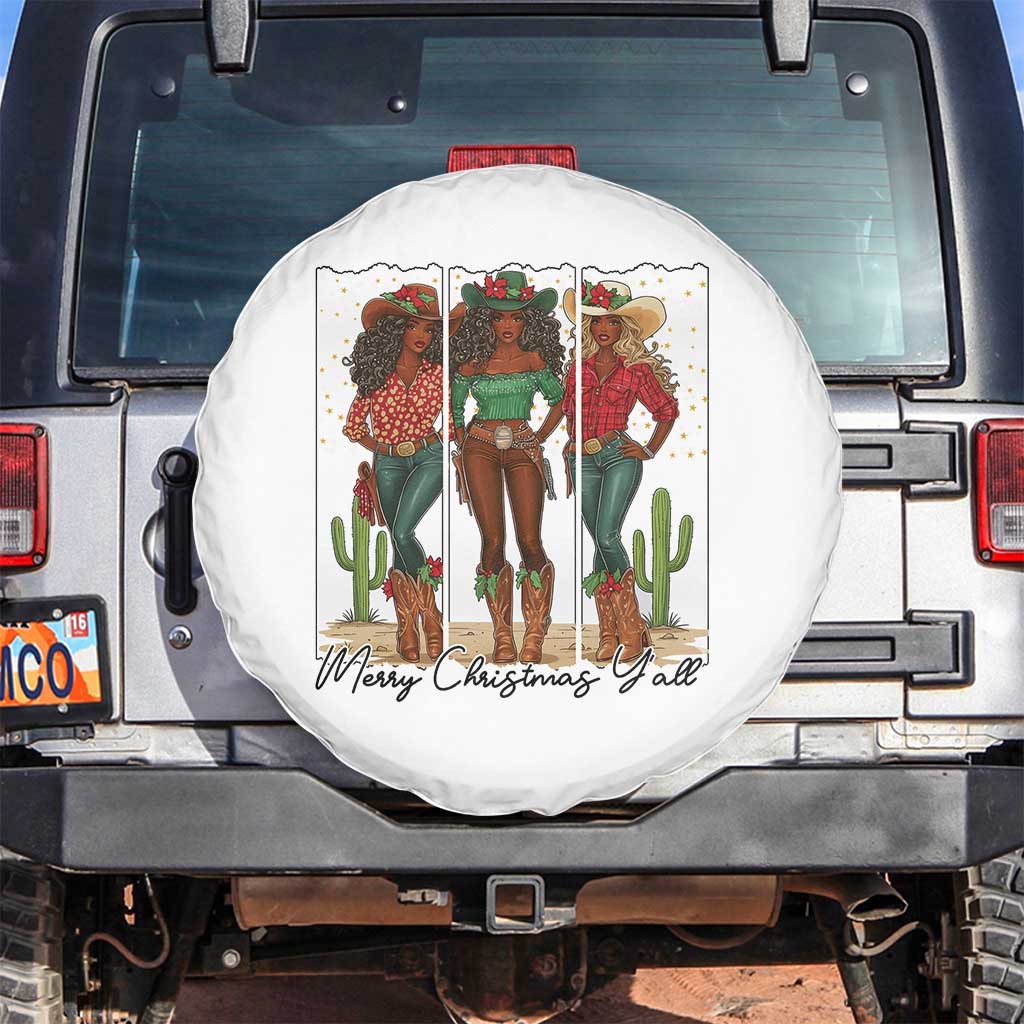 Merry Christmas Y'all Spare Tire Cover Funny Western Holiday Gift For Cowgirl TS12 No hole White Print Your Wear