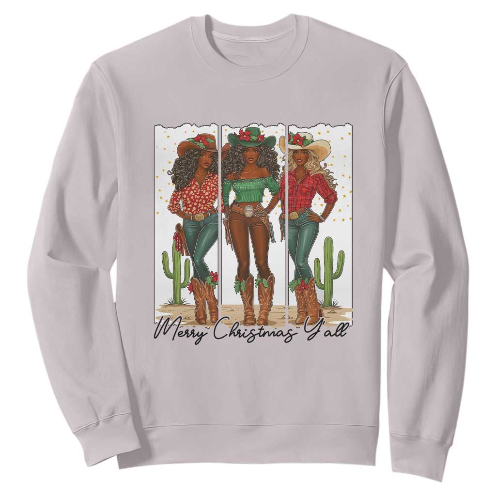 Merry Christmas Y'all Sweatshirt Funny Western Holiday Gift For Cowgirl TS12 Ice Gray Print Your Wear