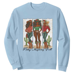 Merry Christmas Y'all Sweatshirt Funny Western Holiday Gift For Cowgirl TS12 Light Blue Print Your Wear