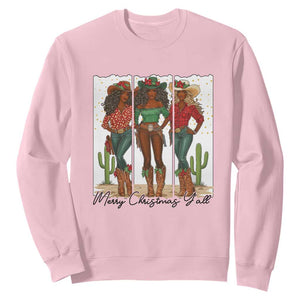 Merry Christmas Y'all Sweatshirt Funny Western Holiday Gift For Cowgirl TS12 Light Pink Print Your Wear
