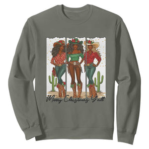 Merry Christmas Y'all Sweatshirt Funny Western Holiday Gift For Cowgirl TS12 Military Green Print Your Wear