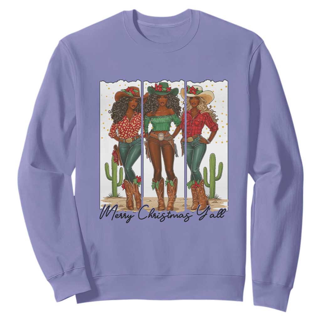 Merry Christmas Y'all Sweatshirt Funny Western Holiday Gift For Cowgirl TS12 Violet Print Your Wear