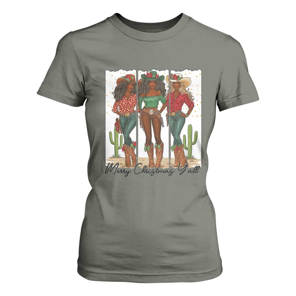 Merry Christmas Y'all T Shirt For Women Funny Western Holiday Gift For Cowgirl TS12 Military Green Print Your Wear