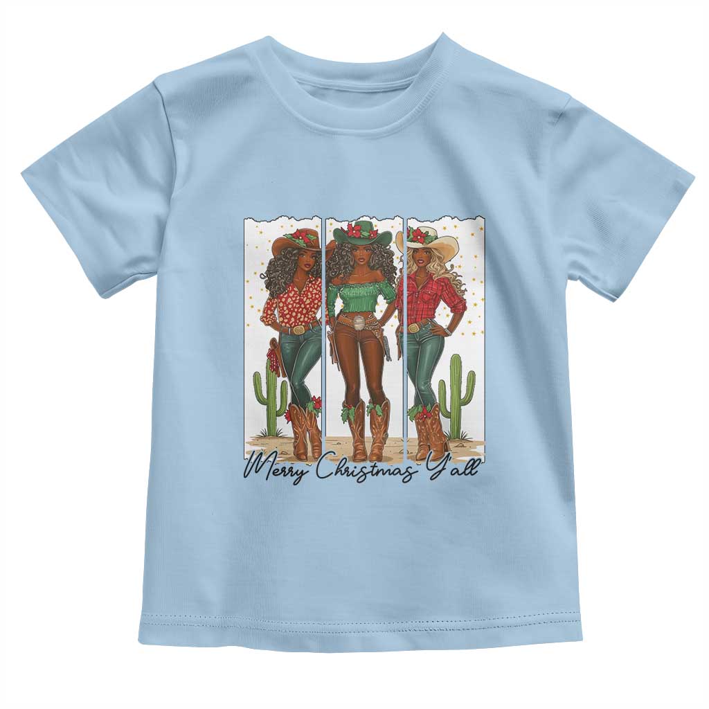 Merry Christmas Y'all Toddler T Shirt Funny Western Holiday Gift For Cowgirl TS12 Light Blue Print Your Wear
