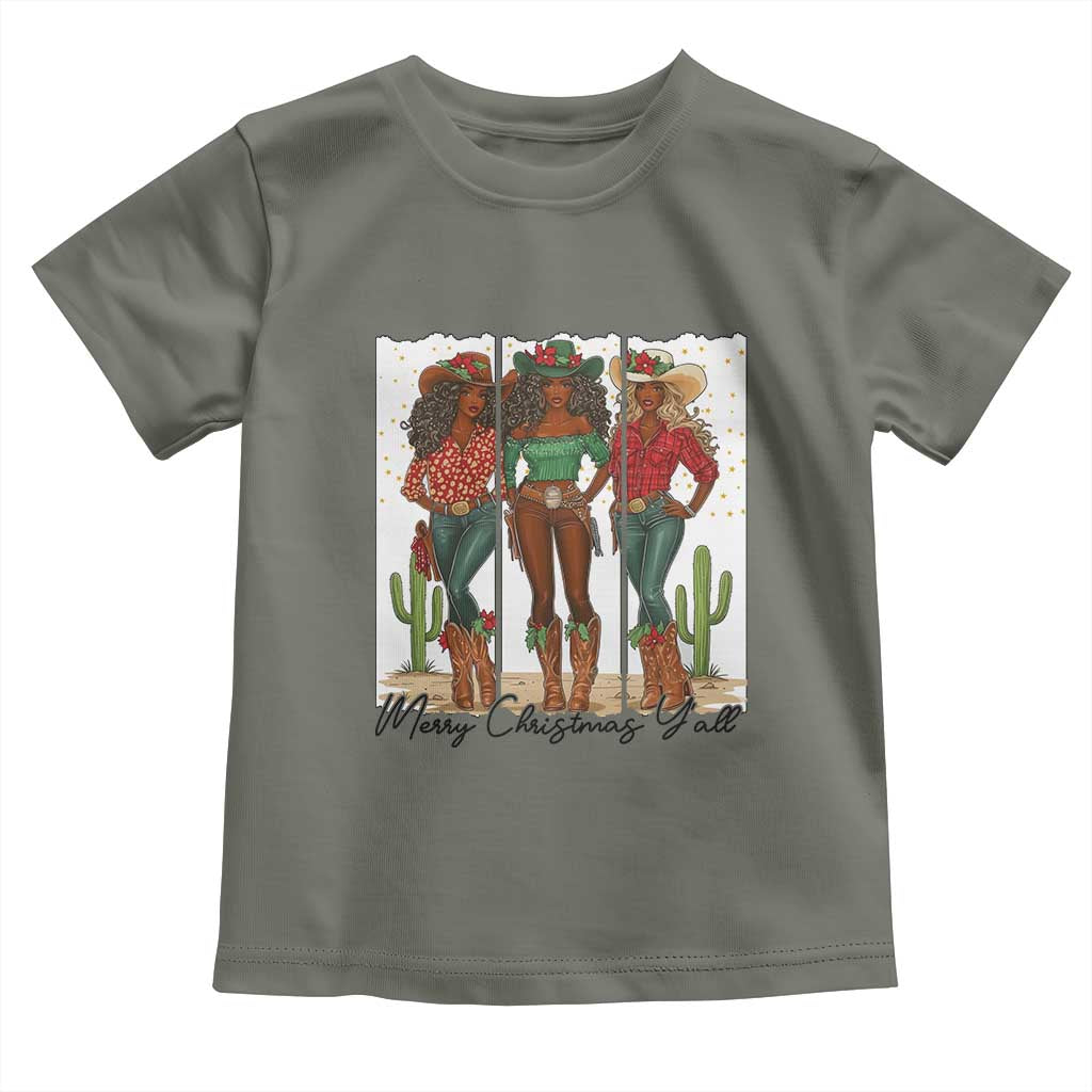 Merry Christmas Y'all Toddler T Shirt Funny Western Holiday Gift For Cowgirl TS12 Military Green Print Your Wear