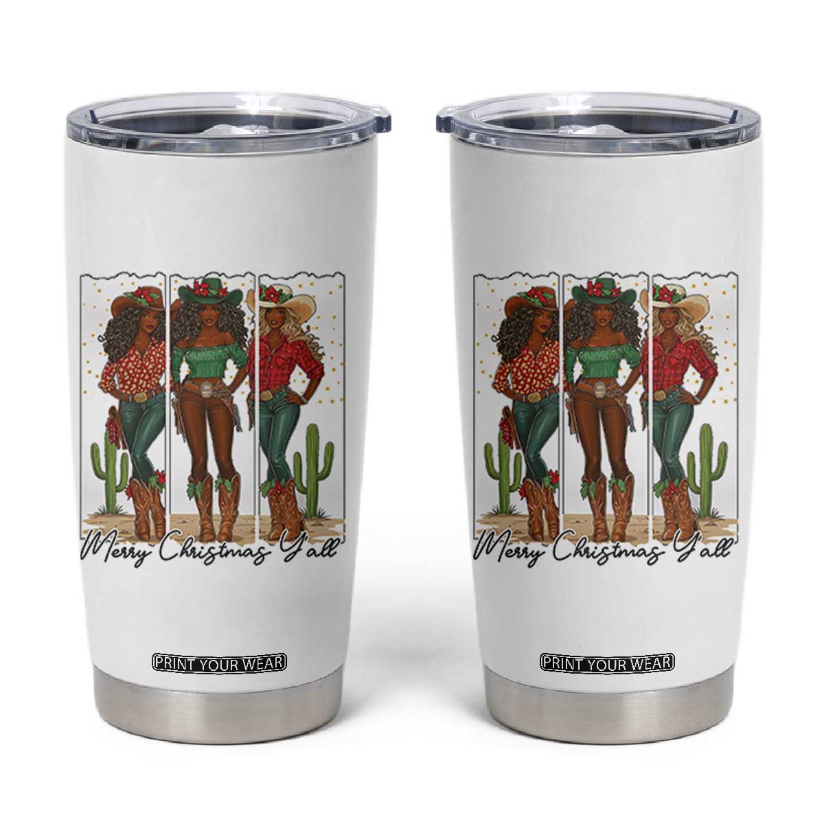 Merry Christmas Y'all Tumbler Cup Funny Western Holiday Gift For Cowgirl TS12 White Print Your Wear