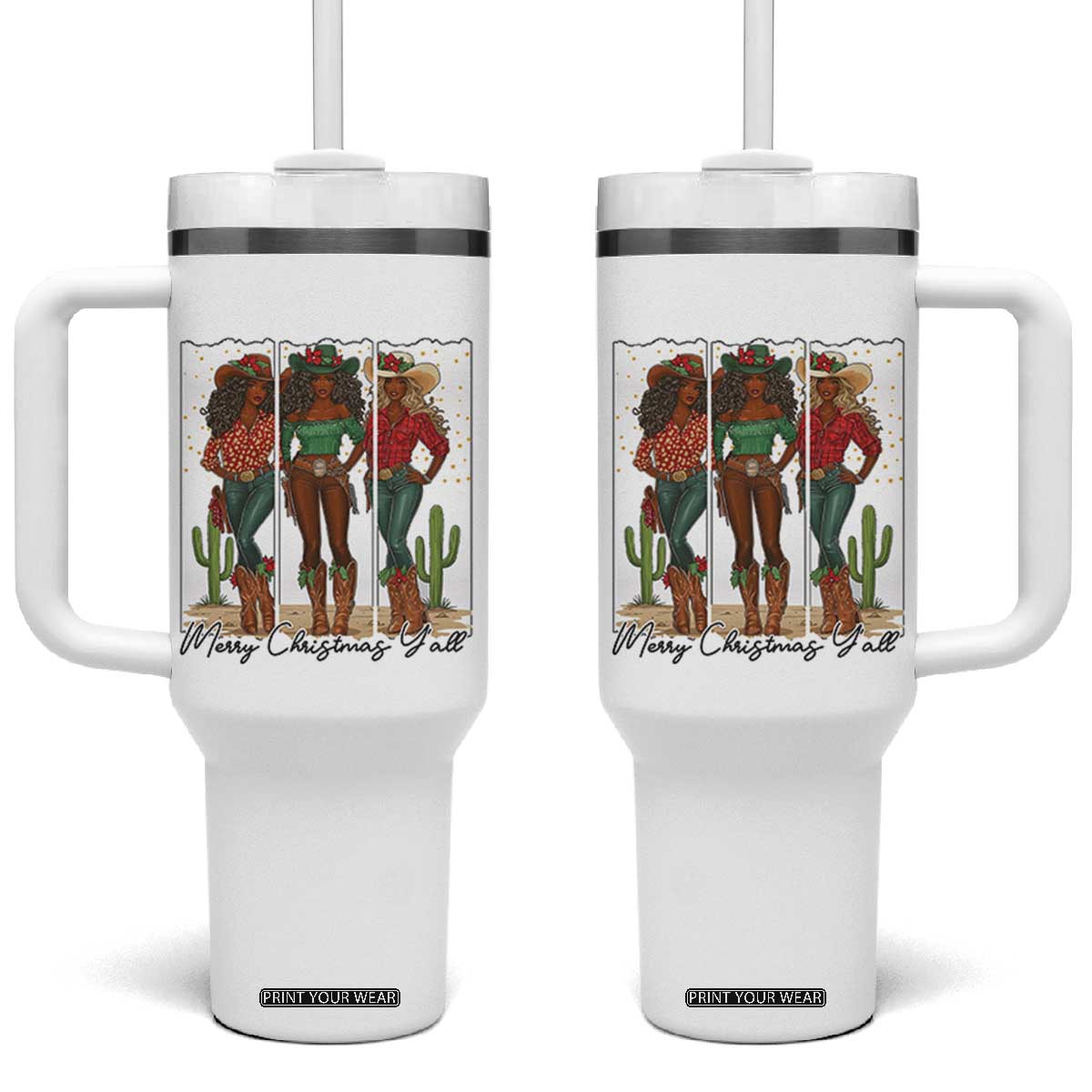 Merry Christmas Y'all Tumbler With Handle Funny Western Holiday Gift For Cowgirl TS12 One Size: 40 oz White Print Your Wear