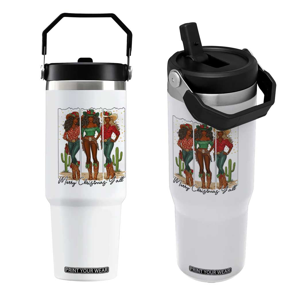 Merry Christmas Y'all Flip Straw Tumbler Funny Western Holiday Gift For Cowgirl TS12 One Size: 30 oz White Print Your Wear