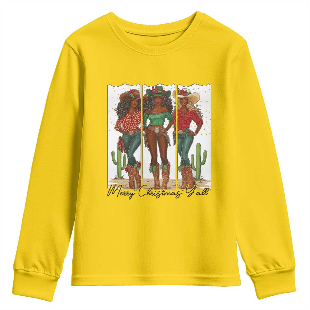 Merry Christmas Y'all Youth Sweatshirt Funny Western Holiday Gift For Cowgirl TS12 Daisy Print Your Wear