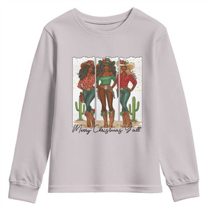 Merry Christmas Y'all Youth Sweatshirt Funny Western Holiday Gift For Cowgirl TS12 Ice Gray Print Your Wear