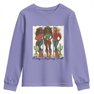 Merry Christmas Y'all Youth Sweatshirt Funny Western Holiday Gift For Cowgirl TS12 Violet Print Your Wear