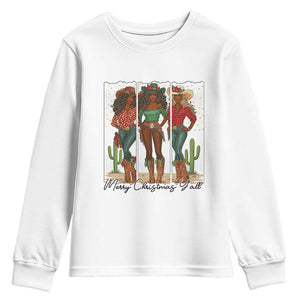Merry Christmas Y'all Youth Sweatshirt Funny Western Holiday Gift For Cowgirl TS12 White Print Your Wear