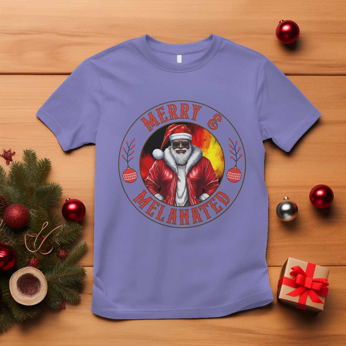 Black Santa Merry And Melanated T Shirt Christmas Holiday Gift TS12 Violet Print Your Wear