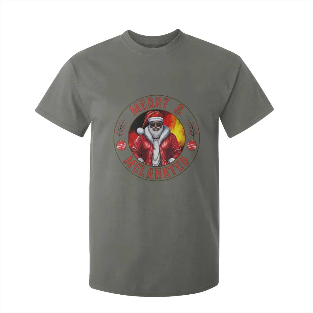 Black Santa Merry And Melanated T Shirt For Kid Christmas Holiday Gift TS12 Military Green Print Your Wear