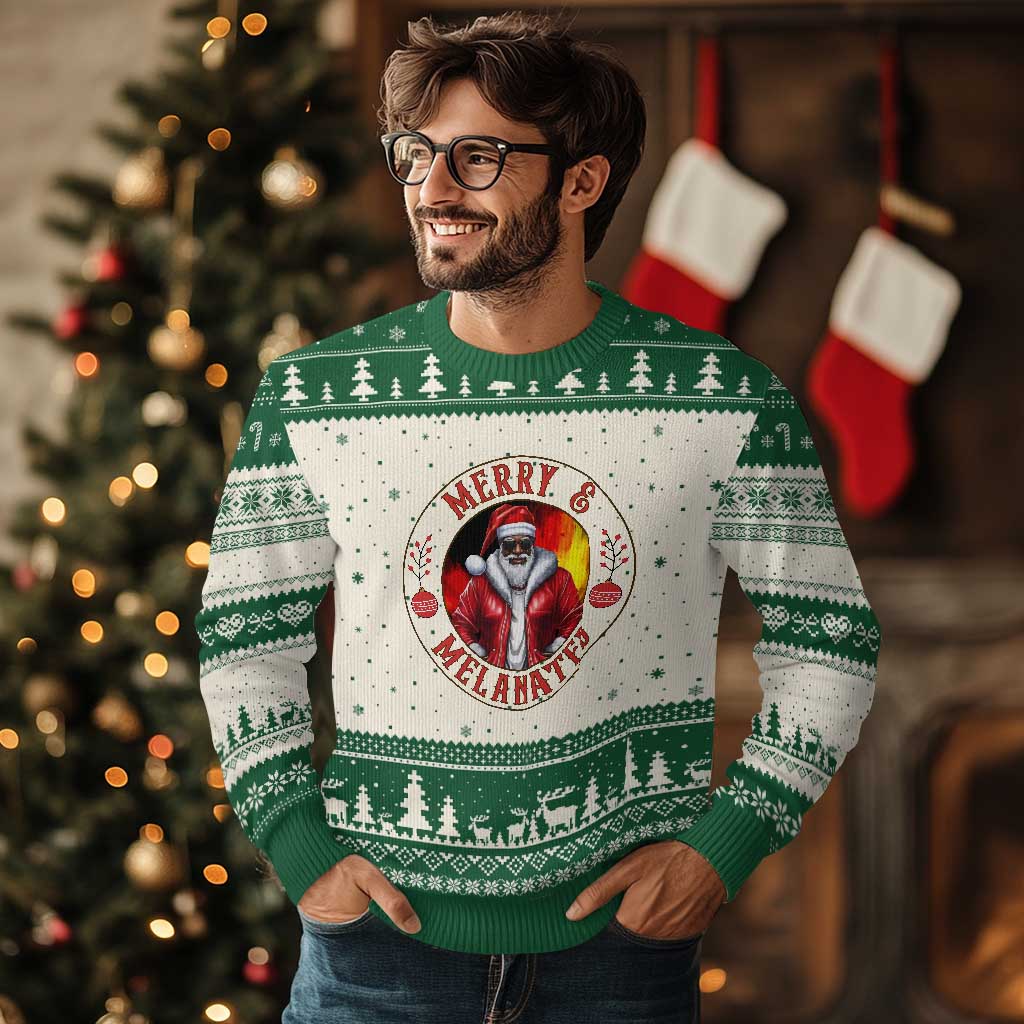 Black Santa Merry And Melanated Ugly Christmas Sweater Xmas Holiday Gift TS12 Beige Green Print Your Wear