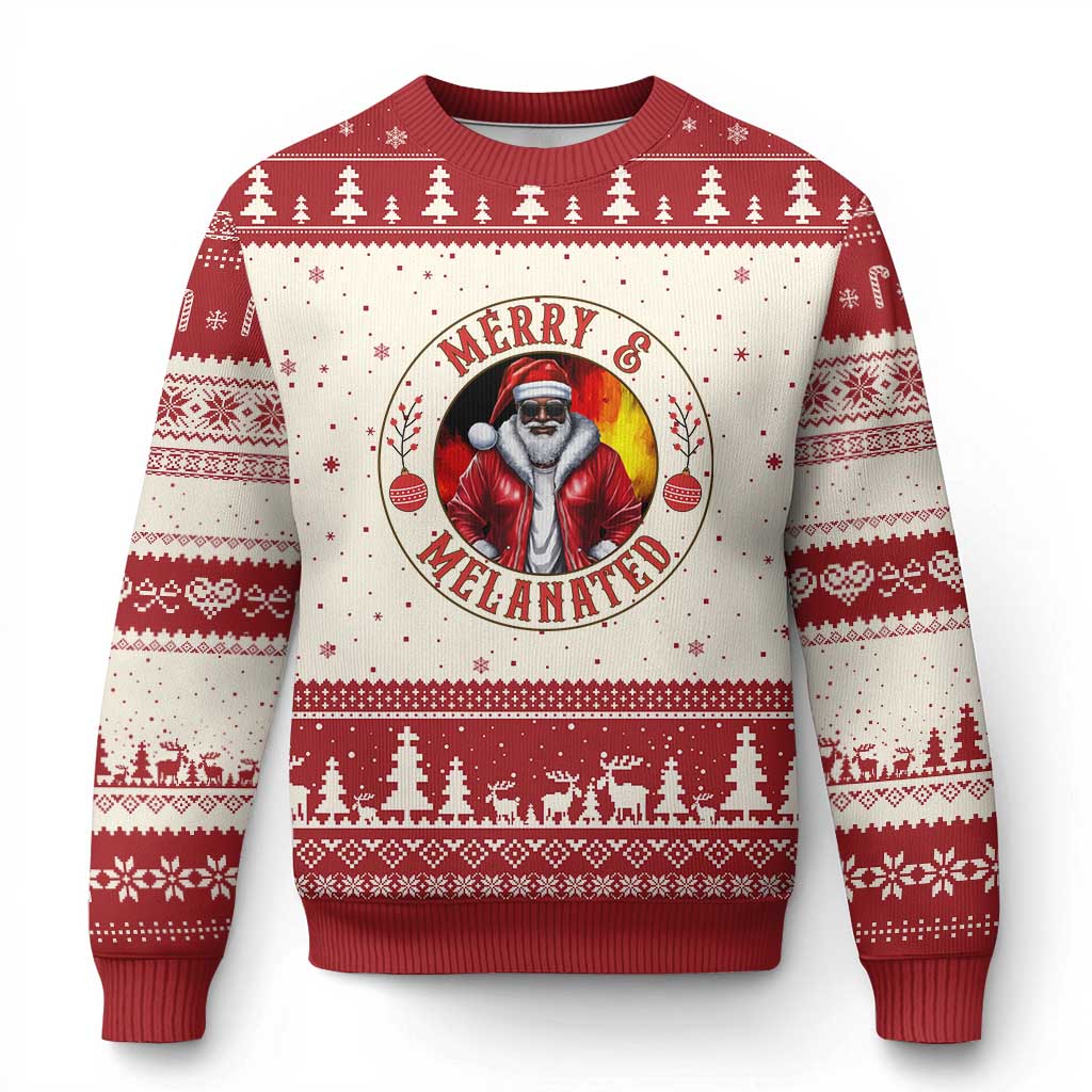 Black Santa Merry And Melanated Ugly Christmas Sweater Xmas Holiday Gift TS12 Beige Red Print Your Wear