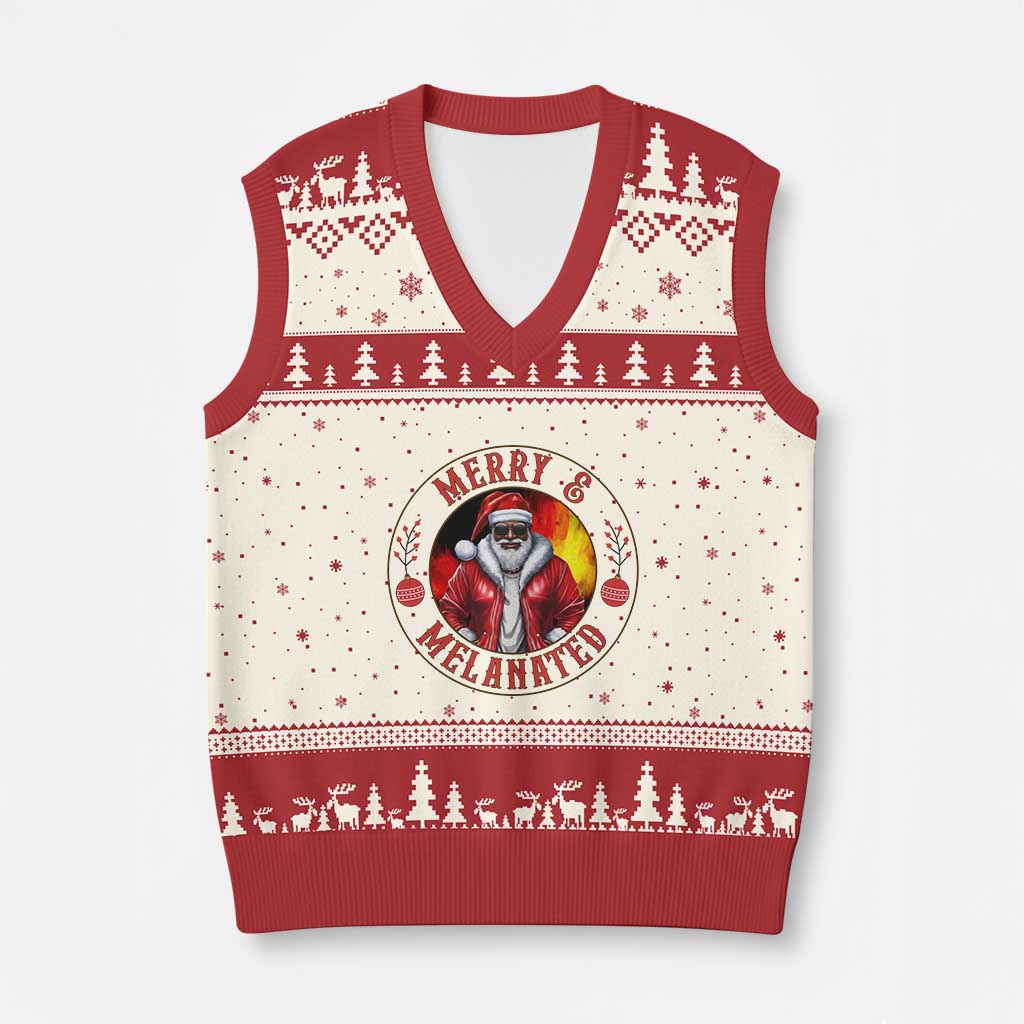Black Santa Merry And Melanated V-Neck Knit Sweater Vest Xmas Holiday Gift TS12 Beige Red Print Your Wear
