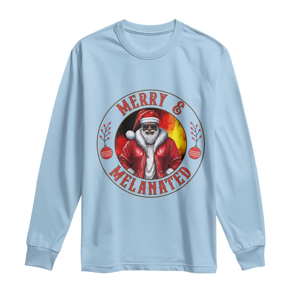 Black Santa Merry And Melanated Long Sleeve Shirt Christmas Holiday Gift TS12 Light Blue Print Your Wear