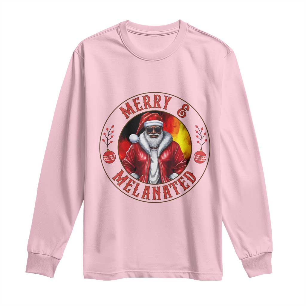 Black Santa Merry And Melanated Long Sleeve Shirt Christmas Holiday Gift TS12 Light Pink Print Your Wear