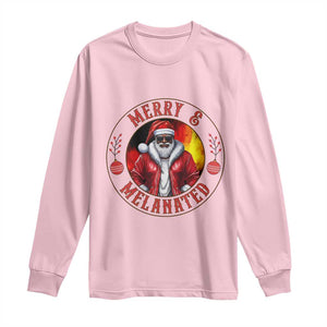 Black Santa Merry And Melanated Long Sleeve Shirt Christmas Holiday Gift TS12 Light Pink Print Your Wear