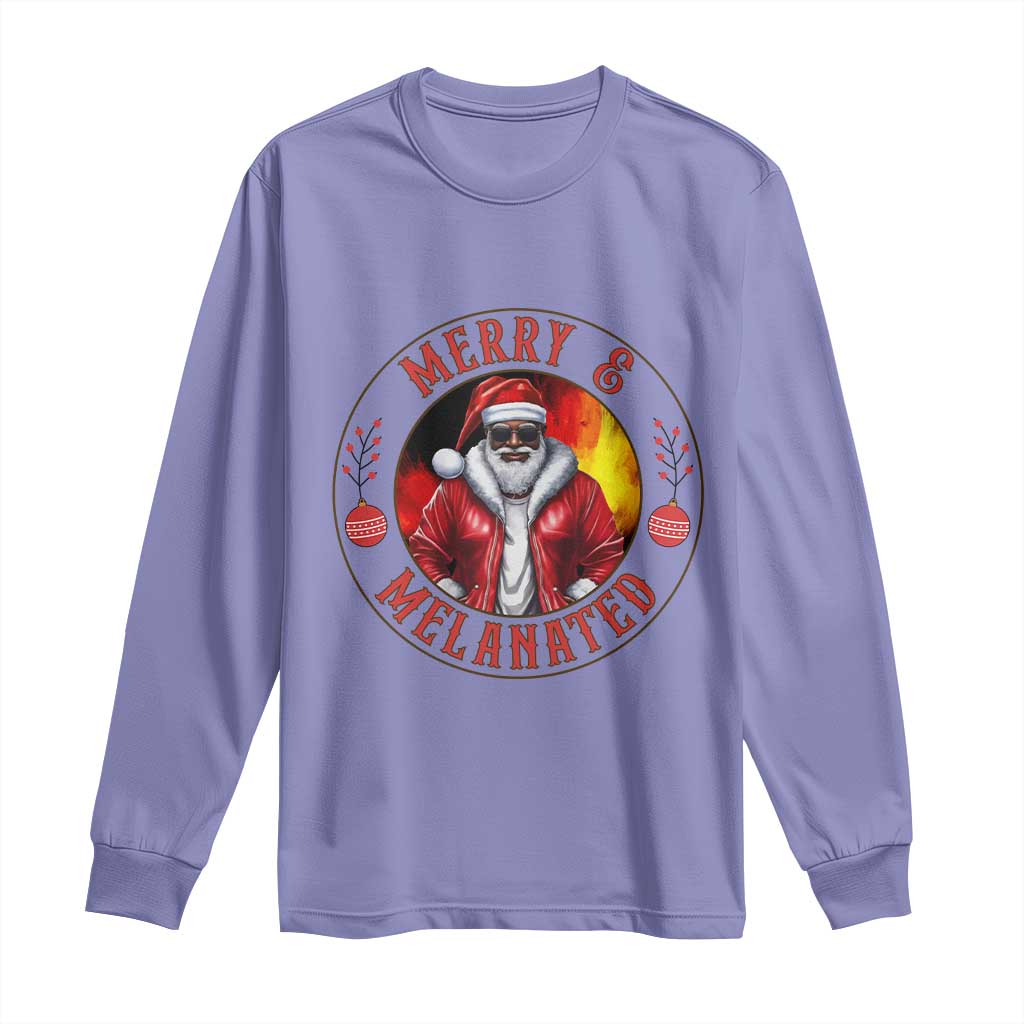Black Santa Merry And Melanated Long Sleeve Shirt Christmas Holiday Gift TS12 Violet Print Your Wear