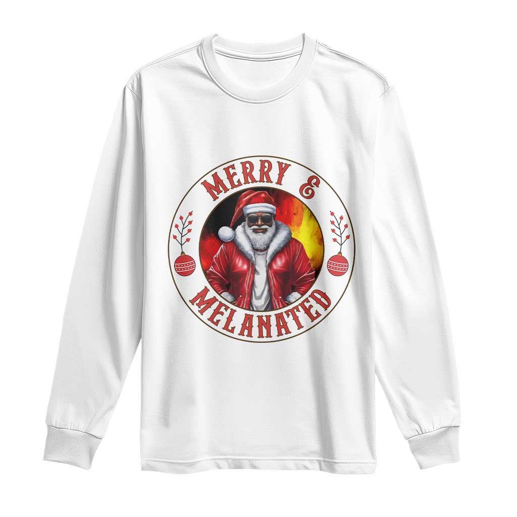 Black Santa Merry And Melanated Long Sleeve Shirt Christmas Holiday Gift TS12 White Print Your Wear
