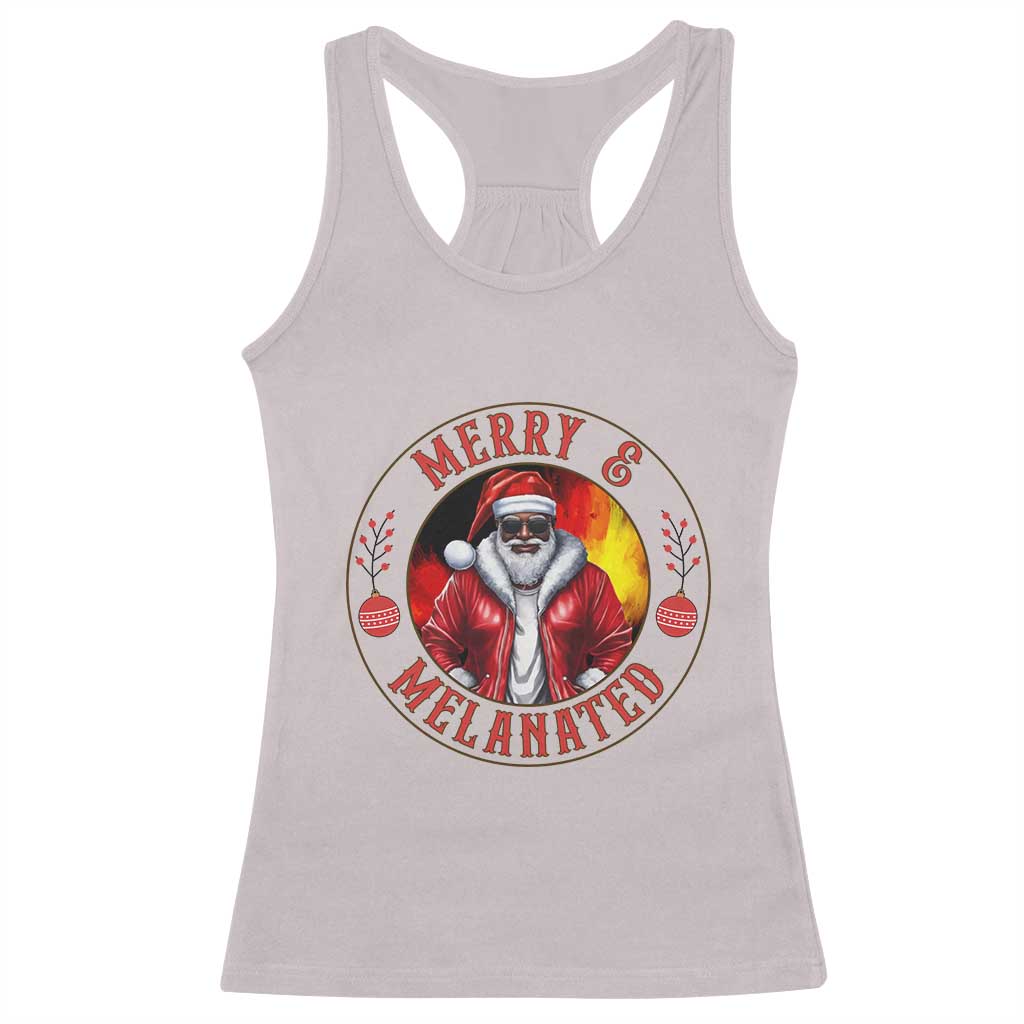 Black Santa Merry And Melanated Racerback Tank Top Christmas Holiday Gift TS12 Ice Gray Print Your Wear