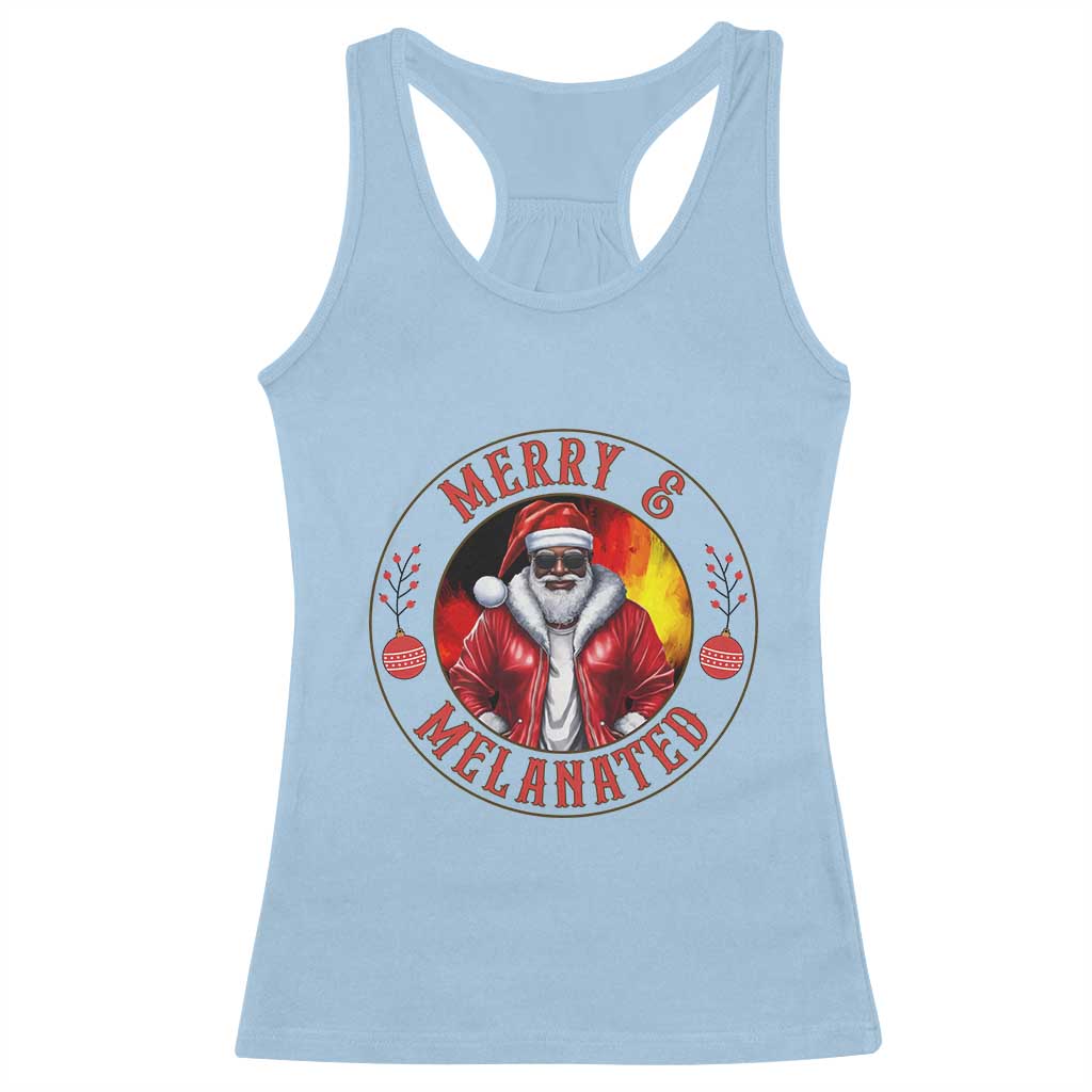 Black Santa Merry And Melanated Racerback Tank Top Christmas Holiday Gift TS12 Light Blue Print Your Wear