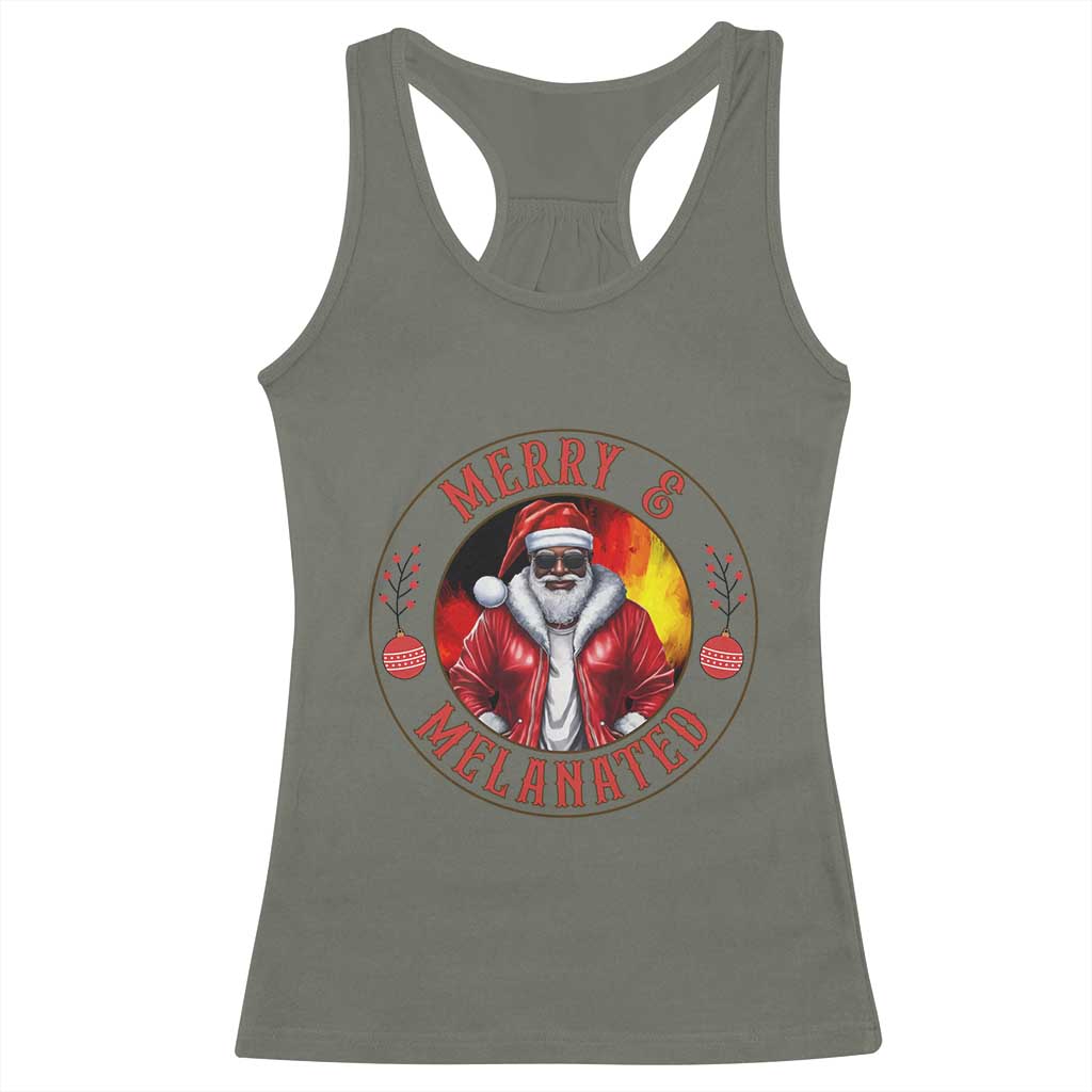 Black Santa Merry And Melanated Racerback Tank Top Christmas Holiday Gift TS12 Military Green Print Your Wear