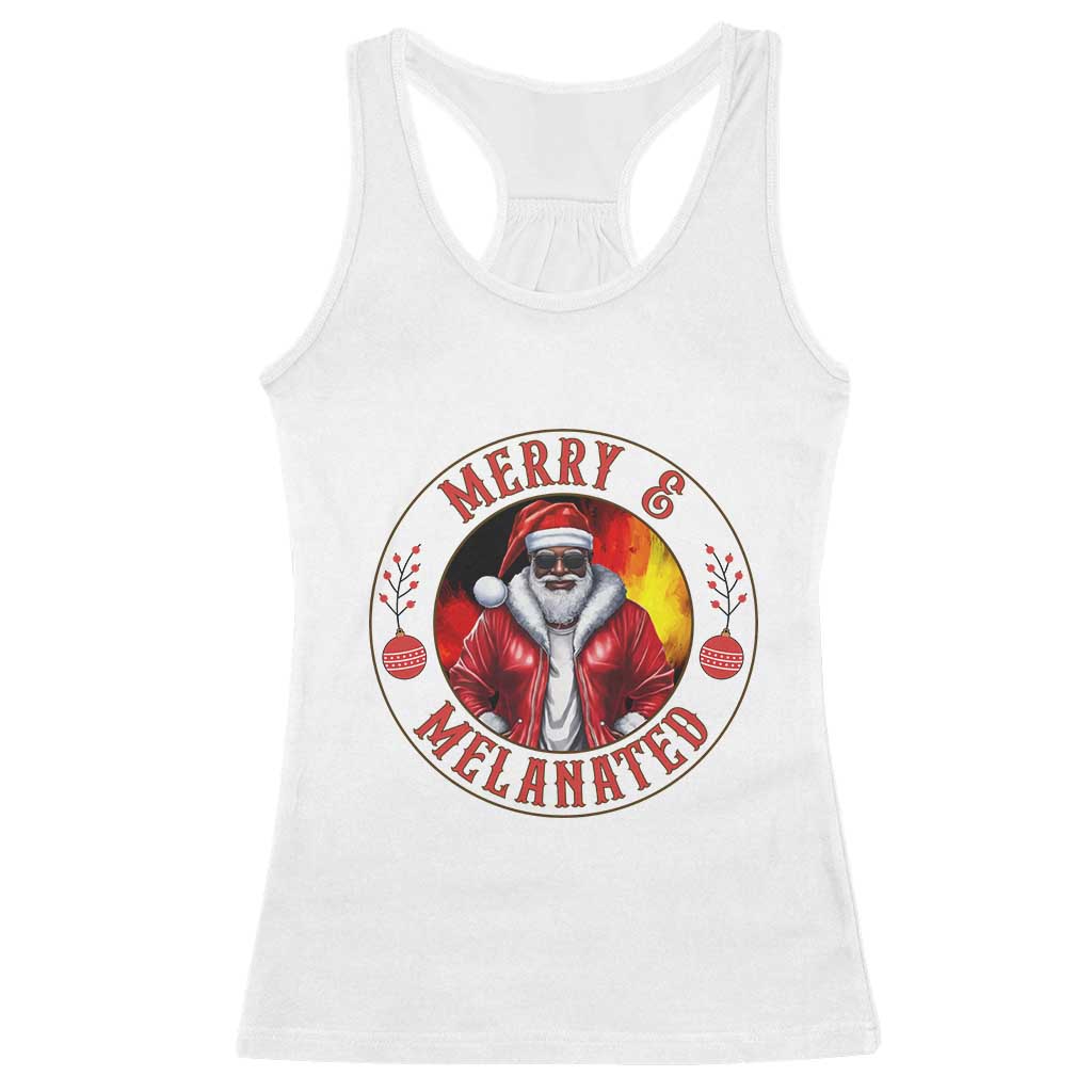 Black Santa Merry And Melanated Racerback Tank Top Christmas Holiday Gift TS12 White Print Your Wear