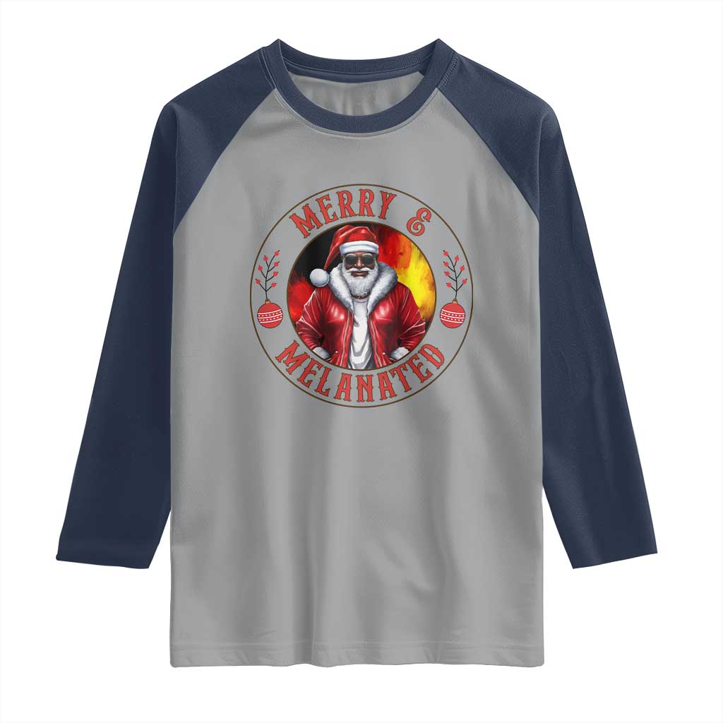 Black Santa Merry And Melanated Raglan Shirt Christmas Holiday Gift TS12 Sport Gray Navy Print Your Wear