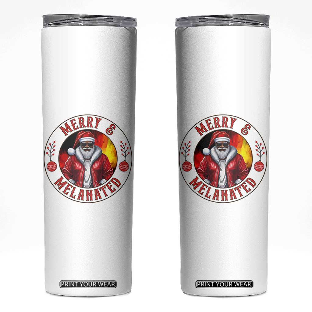 Black Santa Merry And Melanated Skinny Tumbler Christmas Holiday Gift TS12 White Print Your Wear