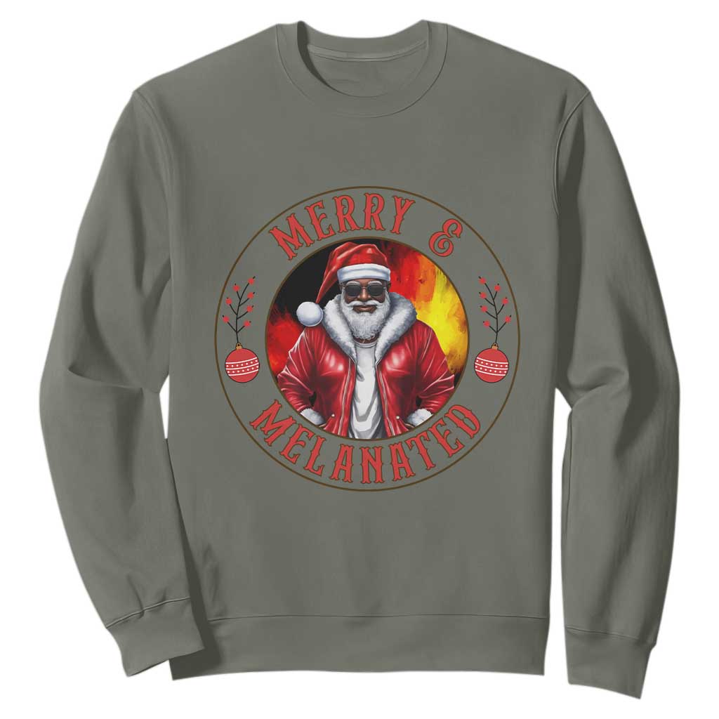 Black Santa Merry And Melanated Sweatshirt Christmas Holiday Gift TS12 Military Green Print Your Wear