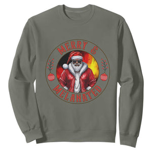 Black Santa Merry And Melanated Sweatshirt Christmas Holiday Gift TS12 Military Green Print Your Wear