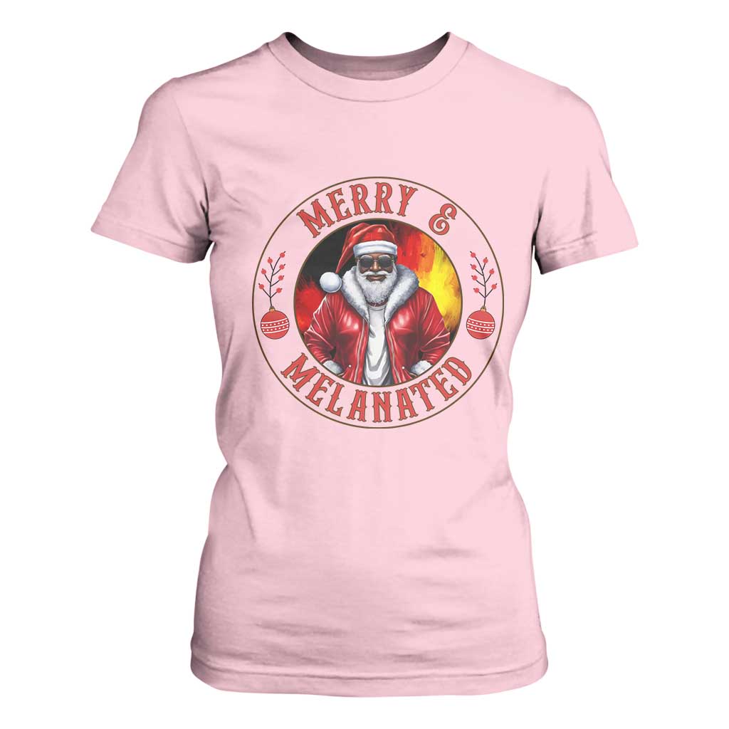 Black Santa Merry And Melanated T Shirt For Women Christmas Holiday Gift TS12 Light Pink Print Your Wear