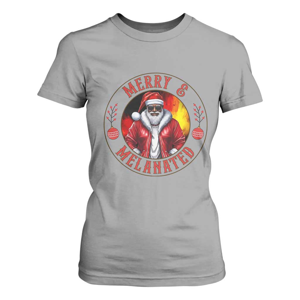 Black Santa Merry And Melanated T Shirt For Women Christmas Holiday Gift TS12 Sport Gray Print Your Wear
