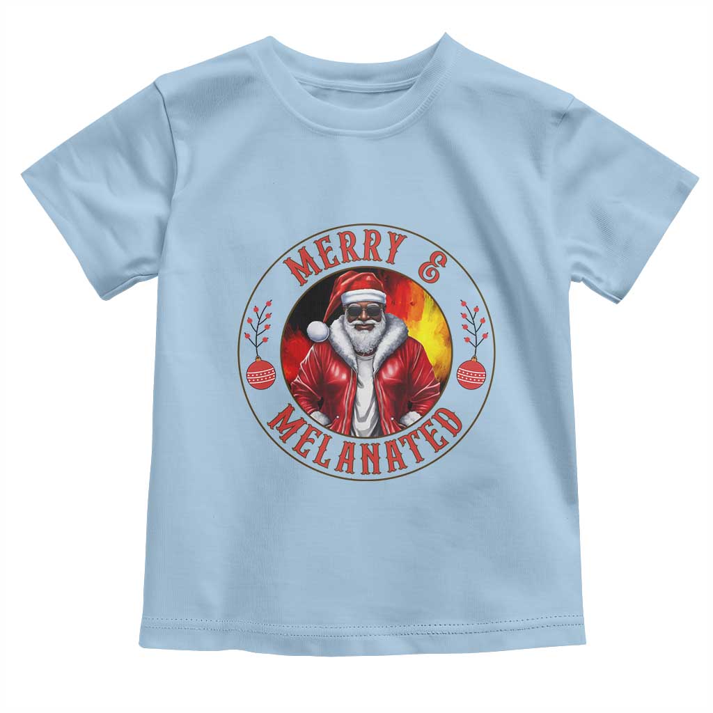 Black Santa Merry And Melanated Toddler T Shirt Christmas Holiday Gift TS12 Light Blue Print Your Wear