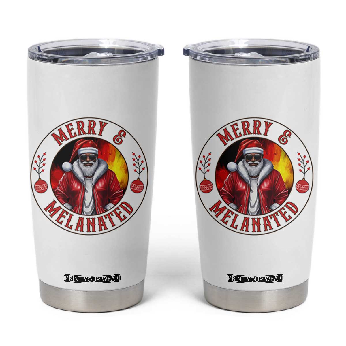 Black Santa Merry And Melanated Tumbler Cup Christmas Holiday Gift TS12 White Print Your Wear