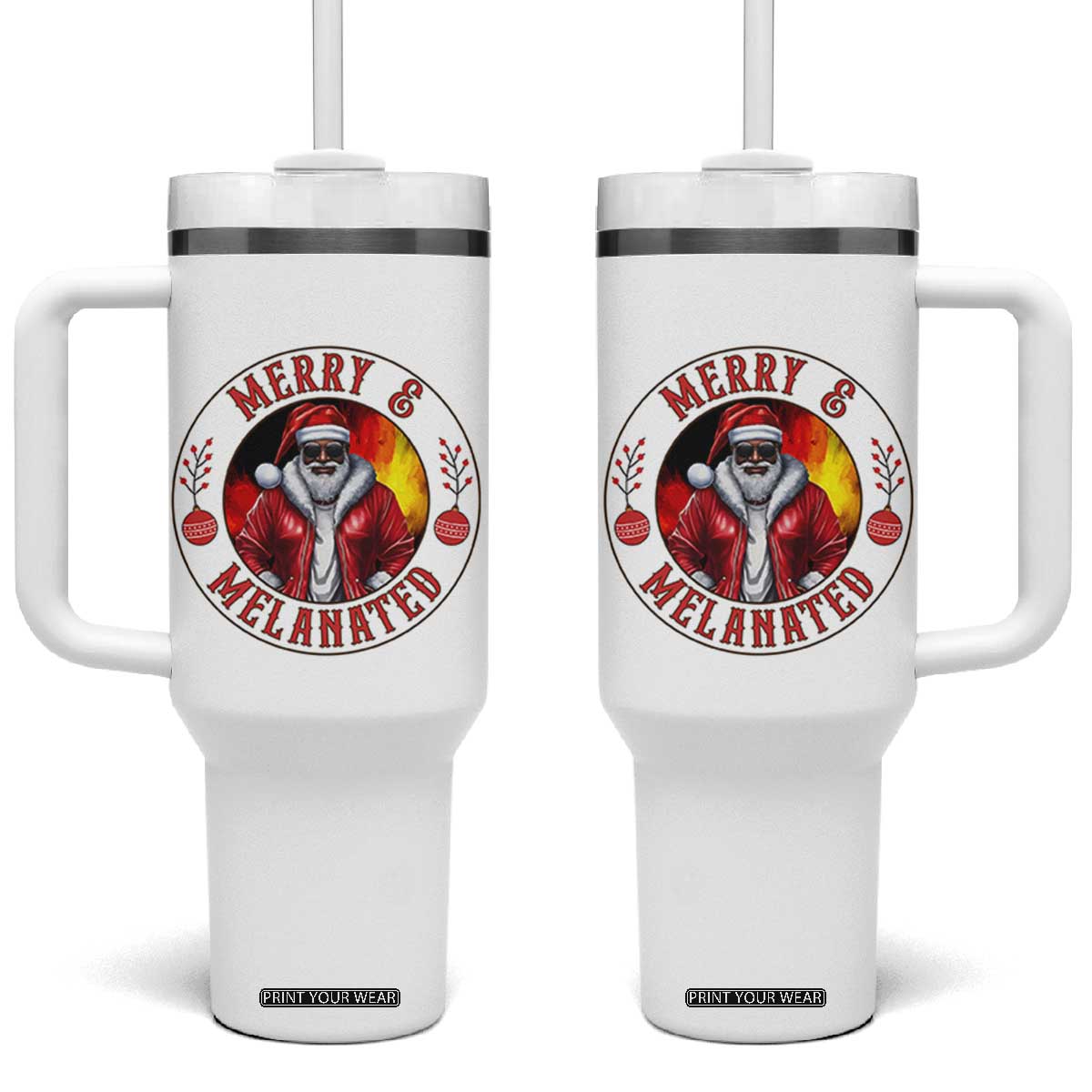 Black Santa Merry And Melanated Tumbler With Handle Christmas Holiday Gift TS12 One Size: 40 oz White Print Your Wear